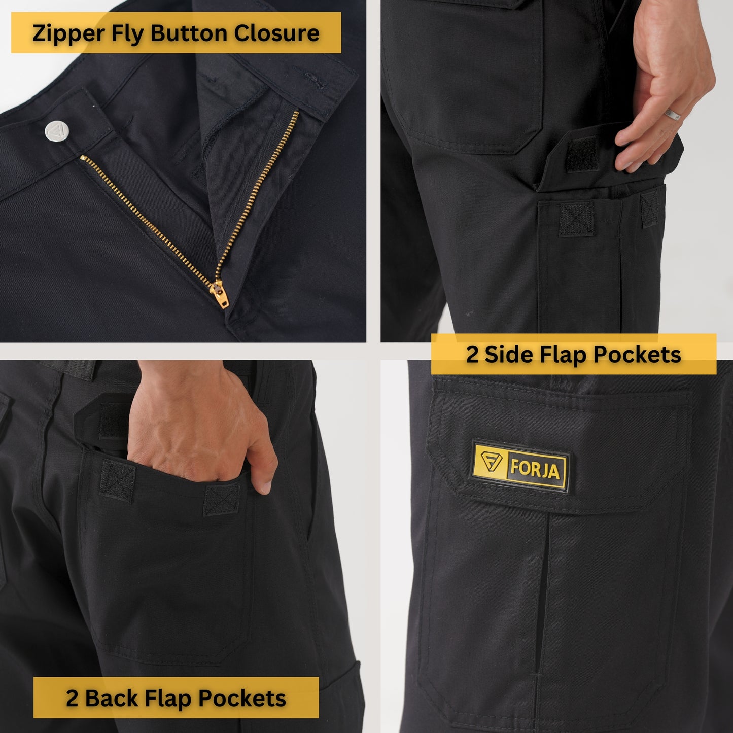 FORJA Cargo Trousers with six pockets in Black | FI-550