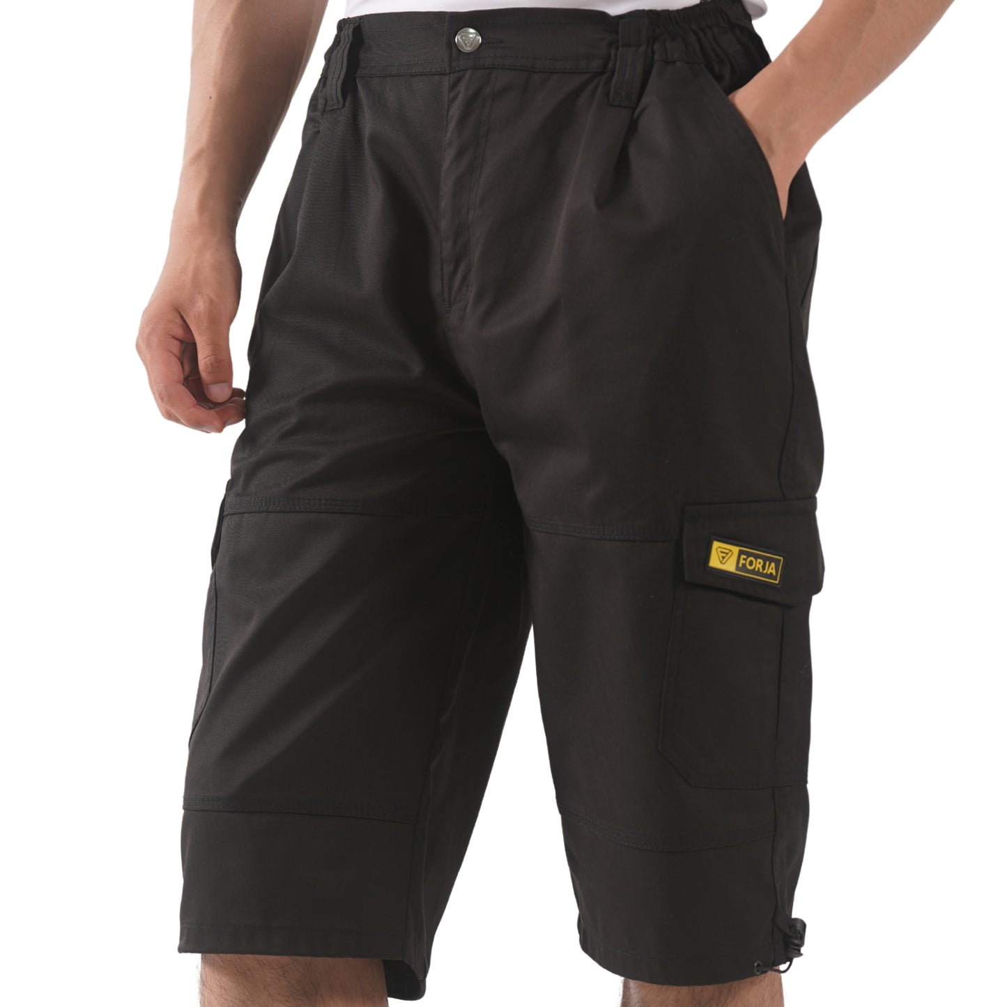 FORJA Cargo Shorts Men Multi Pocket Pants, 3/4 Loose Fit Casual Capri Hiking Black Shorts with Zip Pocket, Waist 30-44