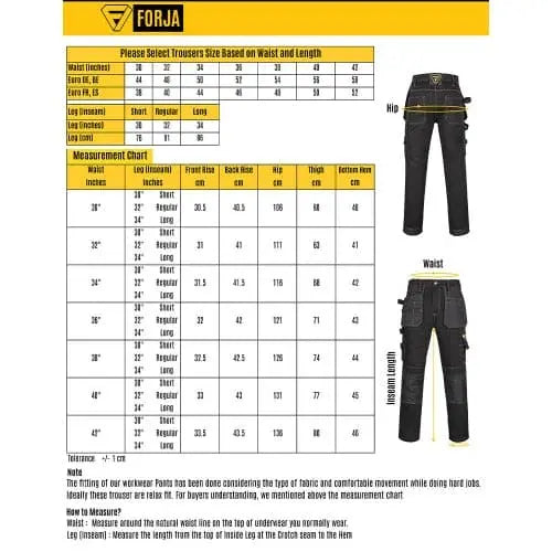 Men's Trousers with Zip Pockets Size Chart