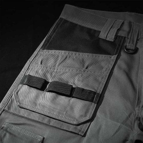Multi Pocket Work Trousers Grey Tuck Away Holster Pockets With Straps For Hanging Tools