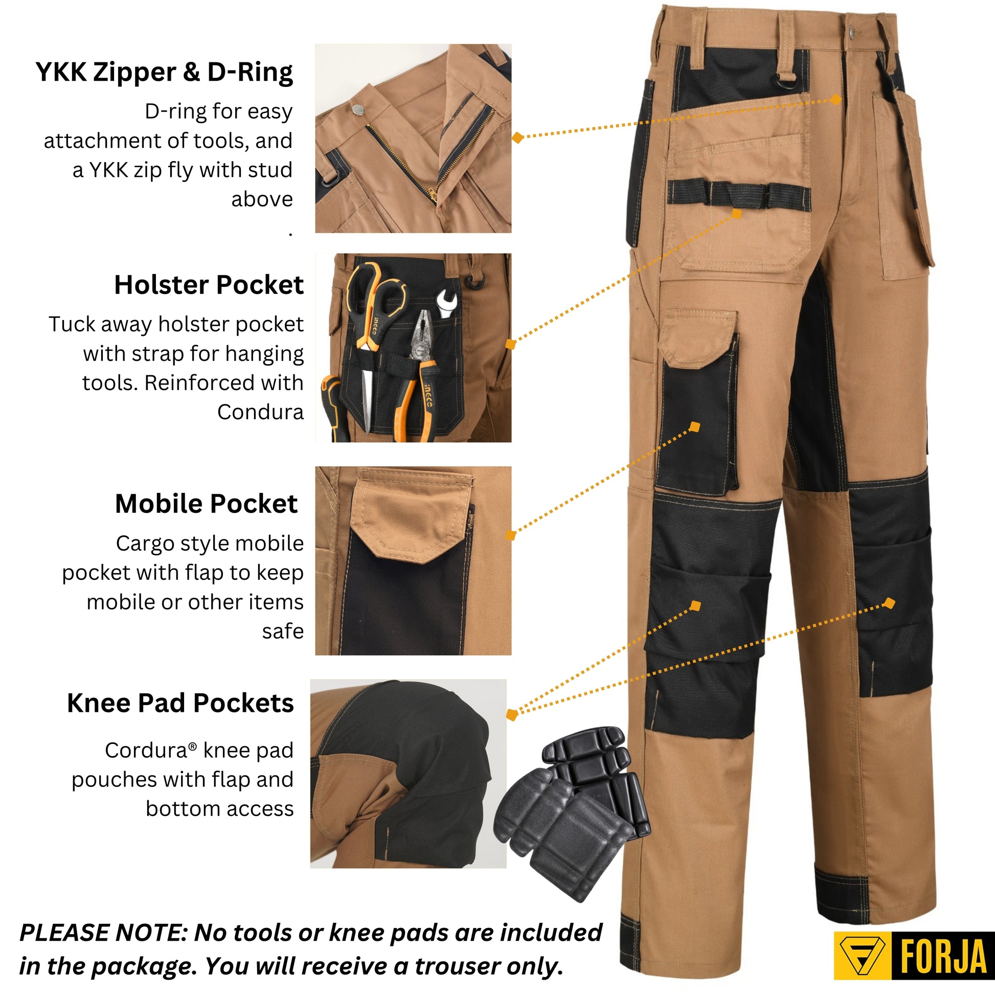 Forja Multi Pocket Work Trousers With Knee Pads & Holster Pockets Brown | Khaki Forja Wears